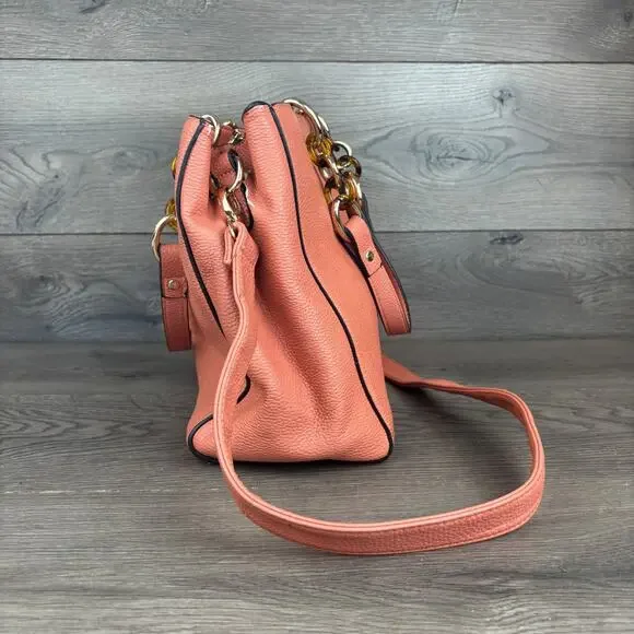 Michael Kors MK Satchel Hand Bag Shoulder Bag Peach Chain Cross Body Satchel - Picture 7 of 16